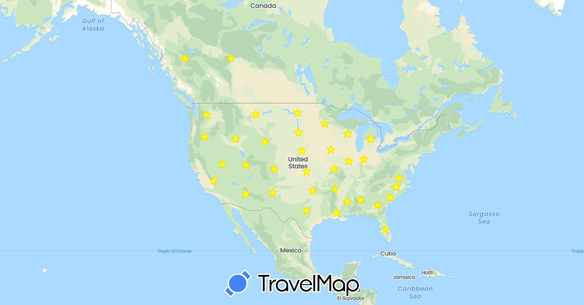 TravelMap itinerary: driving in Canada, United States (North America)